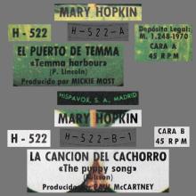 MARY HOPKIN - 1970 01 29 - TEMMA HARBOUR ⁄ THE PUPPY SONG - EL PUERTO DE TEMMA ⁄ LA CANCION DEL CACHORRO - H 522 - SPAIN - pic 4