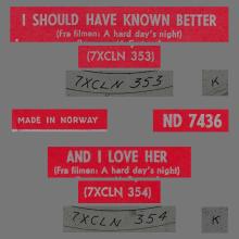 NO 1964 09 00 - I SHOULD HAVE KNOWN BETTER ⁄ AND I LOVE HER - ND 7436 - 2 - ORANGE - GN 1729 - LONG TALL SALLY - JAN HOILAND - pic 1