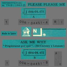 SPAIN 1963 04 30 - PLEASE PLEASE ME ⁄ ASK ME WHY - SLEEVE 15 LABEL 2 - 1976 05 01 - J 006-04.451 - pic 1