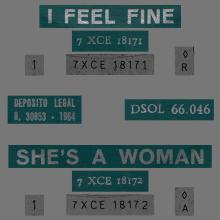 SPAIN 1964 12 05 - I FEEL FINE ⁄ SHE'S A WOMAN - SLEEVE 03 LABEL B - DSOL 66.046 -1 - pic 1