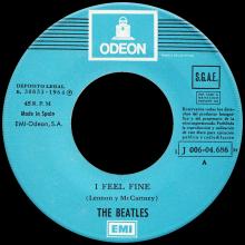 SPAIN 1964 12 05 - I FEEL FINE ⁄ SHE'S A WOMAN - SLEEVE 06 LABEL I - 1 J 006-04.686 M  - pic 1