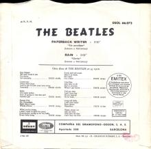 SPAIN 1966 07 26 - PAPERBACK WRITER ⁄ RAIN - SLEEVE 1 LABEL 1 GREEN - DSOL 66.073  - pic 1