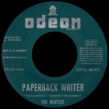 SPAIN 1966 07 26 - PAPERBACK WRITER ⁄ RAIN - SLEEVE 1 LABEL 1 GREEN - DSOL 66.073  - pic 1