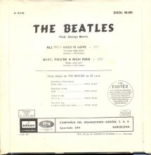 SPAIN 1967 08 08 - DSOL 66.080 - ALL YOU NEED IS LOVE ⁄ BABY YOU'RE A RICH MAN - SLEEVE 2 LABEL 1  - pic 1