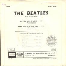 SPAIN 1967 08 08 - DSOL 66.080 - ALL YOU NEED IS LOVE ⁄ BABY YOU'RE A RICH MAN - SLEEVE 2 LABEL 1 - pic 1