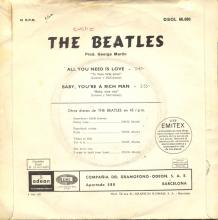 SPAIN 1967 08 08 - DSOL 66.080 - ALL YOU NEED IS LOVE ⁄ BABY YOU'RE A RICH MAN - SLEEVE 2 LABEL 2 - pic 1