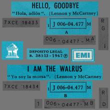 SPAIN 1967 12 08 - DSOL 66.082 - HELLO. GOODBYE ⁄ I AM THE WALRUS - SLEEVE 3 LABEL 6  - pic 1