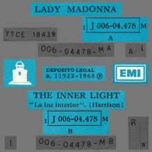 SPAIN 1968 05 15 - DSOL 66.086 - LADY MADONNA ⁄ THE INNER LIGHT - SLEEVE 3 LABEL 3  - pic 1