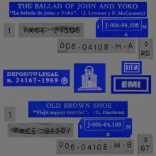 SPAIN 1969 07 15 - THE BALLAD OF JOHN AND YOKO ⁄ OLD BROWN SHOE - SLEEVE 1 LABEL 1 - 1 J 006-04.108 M - pic 1