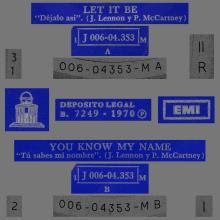 SPAIN 1970 03 20 - 1J 006-04.353 M - LET IT BE ⁄ YOU KNOW MY NAME - SLEEVE 1 LABEL 1 - pic 1
