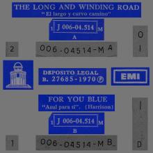 SPAIN 1970 08 25 - 1J 006-04.514 M - THE LONG AND WINDING ROAD ⁄ FOR YOU BLUE - SLEEVE 1 LABEL 1 - pic 1