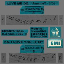 SPAIN 1982 10 00 - 10C 006-05.265 M - LOVE ME DO ⁄ P.S. I LOVE YOU - SLEEVE 1 LABEL 2 - PROMO - pic 1