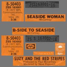 SUZY AND THE RED STRIPES - 1977 04 31 - SEASIDE WOMAN ⁄ B-SIDE TO SEASIDE - EPIC 8-50403 - US - pic 4