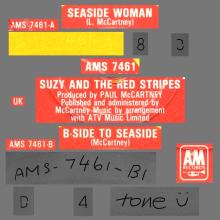 SUZY AND THE RED STRIPES - 1979 08 10 - SEASIDE WOMAN ⁄ B-SIDE TO SEASIDE - A&M - AMS 7461 - UK - YELLOW  VINYL - pic 2