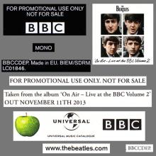 2013 11 11 - THE BEATLES - ON AIR - LIVE AT THE BBC VOLUME 2 - BBCCDEP - PROMO CD - pic 1