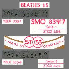 THE BEATLES DISCOGRAPHY GERMANY 1965 06 00 BEATLES' 65 - A - RED WHITE GOLD ODEON - SMO 83 917 - pic 5