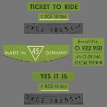 THE BEATLES DISCOGRAPHY SWITZERLAND - ODEON - O 22 950 - TICKET TO RIDE ⁄ YES IT IS - pic 1