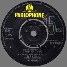 THE BEATLES DISCOGRAPHY UK - 1964 11 06 - EXTRACTS FROM THE FILM A HARD DAY'S NIGHT - GEP 8920 - k - EMI RECORDS - pic 3