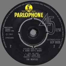 THE BEATLES DISCOGRAPHY UK - 1964 11 06 - EXTRACTS FROM THE FILM A HARD DAY'S NIGHT - GEP 8920 - k - EMI RECORDS - pic 4