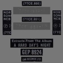 THE BEATLES DISCOGRAPHY UK - 1964 12 00 - EXTRACTS FROM THE ALBUM A HARD DAY'S NIGHT - GEP 8924 - k - EMI RECORDS - pic 5
