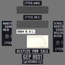 THE BEATLES DISCOGRAPHY UK - 1965 04 06 - BEATLES FOR SALE - GEP 8931 - a k - PARLOPHONE - EMI RECORDS - pic 10