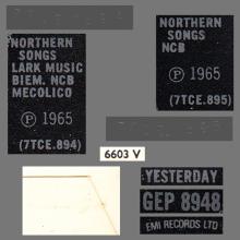 THE BEATLES DISCOGRAPHY UK - 1966 03 04 - YESTERDAY - GEP 8948 - k - EMI RECORDS  - pic 5