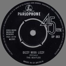 1960 - 1970 - EXPORT RECORD - 1965 09 00 - DP 563 - DIZZY MISS LIZZY ⁄ YESTERDAY - pic 1