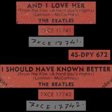 THE BEATLES FINLAND - 012 - 45-DPY 672 - AND I LOVE HER ⁄ I SHOULD HAVE KNOWN BETTER  - pic 1