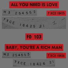 THE BEATLES FRANCE 45 - 1967 07 13 - SLEEVE 8 - FO 103 - ALL YOU NEED IS LOVE ⁄ BABY YOU'RE A RICH MAN - pic 1