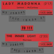 THE BEATLES FRANCE 45 - 1968 03 18 - SLEEVE B 1 - L FO 111 - LADY MADONNA ⁄ THE INNER LIGHT - I.D.N. - CF 128  - pic 1