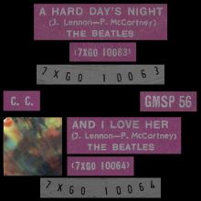 THE BEATLES MULTICOLOR GREECE - GMSP  56 - A HARD DAY'S NIGHT ⁄ AND I LOVE HER - OPEN CENTER - pic 4