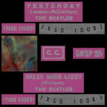 THE BEATLES MULTICOLOR GREECE - GMSP  95 - YESTERDAY ⁄ DIZZY MISS LIZZY - PUSH-OUT CENTER - pic 1
