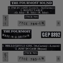 THE FOURMOST - HELLO LITTLE GIRL ⁄ I'M IN LOVE - GEP 8892 - UK - EP - pic 4