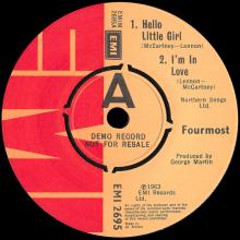 THE FOURMOST - HELLO LITTLE GIRL ⁄ I'M IN LOVE - EMI 2695 - UK - PROMO - EP - pic 1