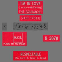THE FOURMOST - I'M IN LOVE - R 5078 - NORWAY  - pic 1