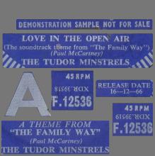 THE TUDOR MINSTRELS - UK PROMO - LOVE IN THE OPEN AIR ⁄ A THEME FROM THE FAMILY WAY - DECCA - F.12536 - pic 3