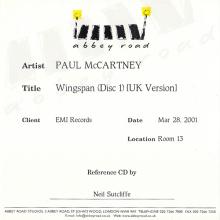 UK 2001 03 28 - WINGSPAN (DISC1) - ABBEY ROAD CDR PROMO - pic 1