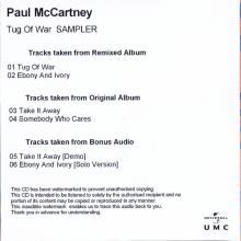 UK 2015 10 02 - PAUL MCCARTNEY - TUG OF WAR SAMPLER - UNIVERSAL PROMO 1 CDR 6 TRACKS - pic 1