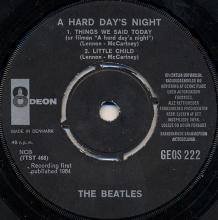 dk120 A Hard Day's Night / Not A Second / Things We Said Today / Little Child Odeon  GEOS 222 - pic 1
