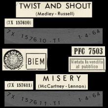 ITALY 1964 04 01 - PFC 7503 - TWIST AND SHOUT / MISERY - pic 1