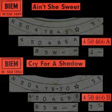 Beatles Discography DDR 050 AIN'T SHE SWEET / CRY FOR A SHADOW - AMIGA 4 50 466 A - pic 1
