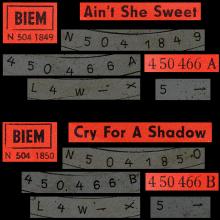 Beatles Discography DDR 055 AIN'T SHE SWEET / CRY FOR A SHADOW - AMIGA 4 50 466 A - pic 1
