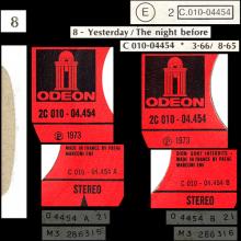 THE BEATLES DISCOGRAPHY FRANCE - OLDIES BUT GOLDIES - 080 L7-P2 - YESTERDAY / THE NIGHT BEFORE - E 2C 010-04454 - pic 1