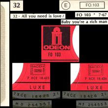 THE BEATLES DISCOGRAPHY FRANCE - OLDIES BUT GOLDIES - 320 L6-P1 - ALL YOU NEED IS LOVE / BABY YOU'RE A RICH MAN - E FO.103 - pic 1