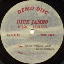 THE BEATLES ACETATE - HERE THERE AND EVERYWHERE - pic 1