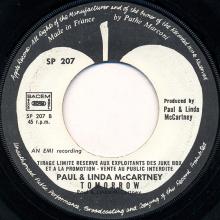 frprs1971  Bib Bop / Tomorrow Paul & Linda McCartney SP 207 -promo - pic 2