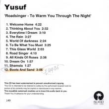 UK 2009 05 05 - BOOTS AND SAND - YUSUF - ROADSINGER - CDR UG 80E - PROMO - pic 1