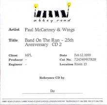 UK 1999 02 12 - BAND ON THE RUN 25TH ANNIVERSARY - ABBEY ROAD CDR 1 AND 2 - pic 1