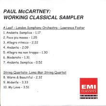 UK 1999 11 01 - PAUL McCARTNEY - WORKING CLASSICAL SAMPLER LOMA MAR QUARTET - PROMO CDR - pic 1