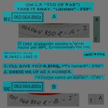 1982 07 05 PAUL McCARTNEY TAKE IT AWAY - LLEVATELO - 10C 052-064850Z - 3 TRACKS 12 INCH - SPAIN - pic 1